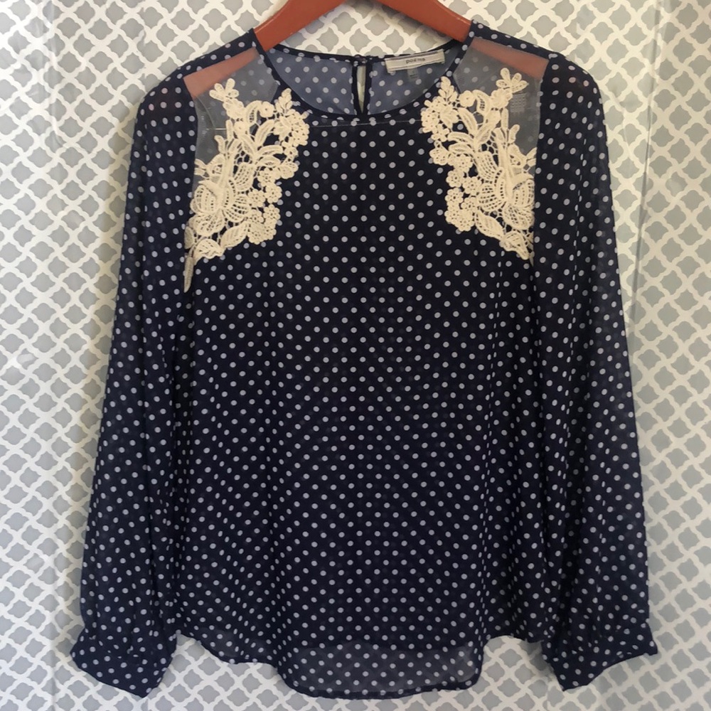 Poema polka dot sheer blouse with lace detail